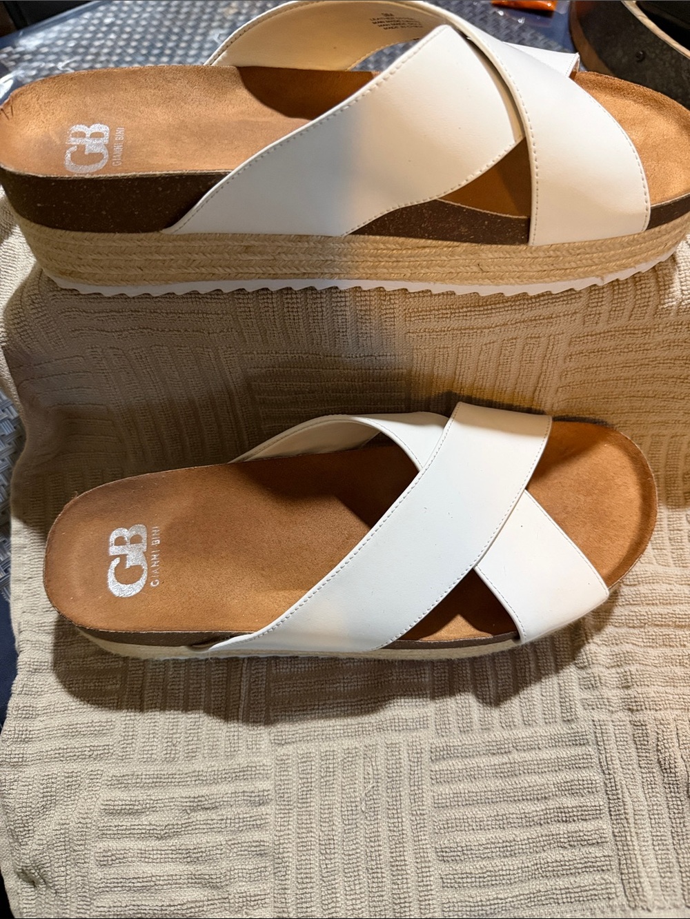 Gianni Bini White Crossband Espadrille Platform Sandals